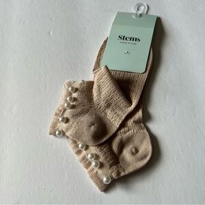STEM WOMENS ANKLE SOCKS PEARL TRIMMED BEIGE OS NWT